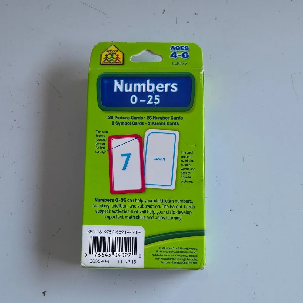 School Zone Numbers 0-25 Flash Cards Ages 4-6 Math Learning Educational 04022